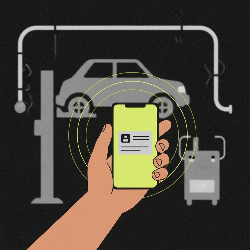 Owner's phone shows the booked oil change and tire summary.