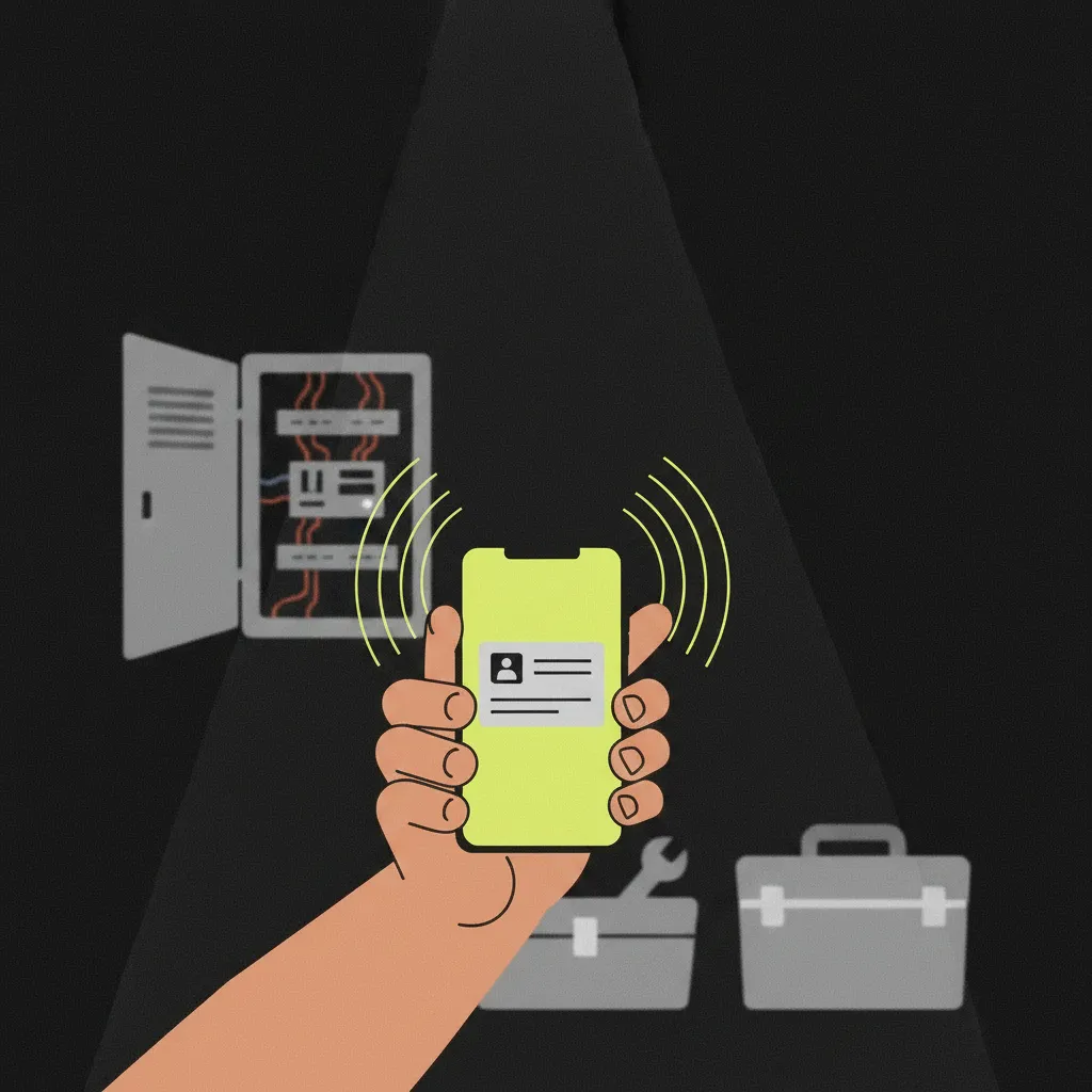 Owner's phone shows the appointment, address, and hazard note.
