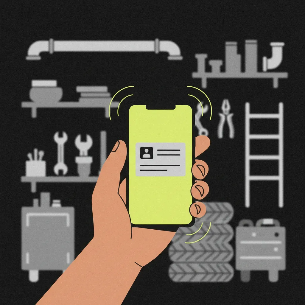 Owner's phone shows the booked four-tire job and size.